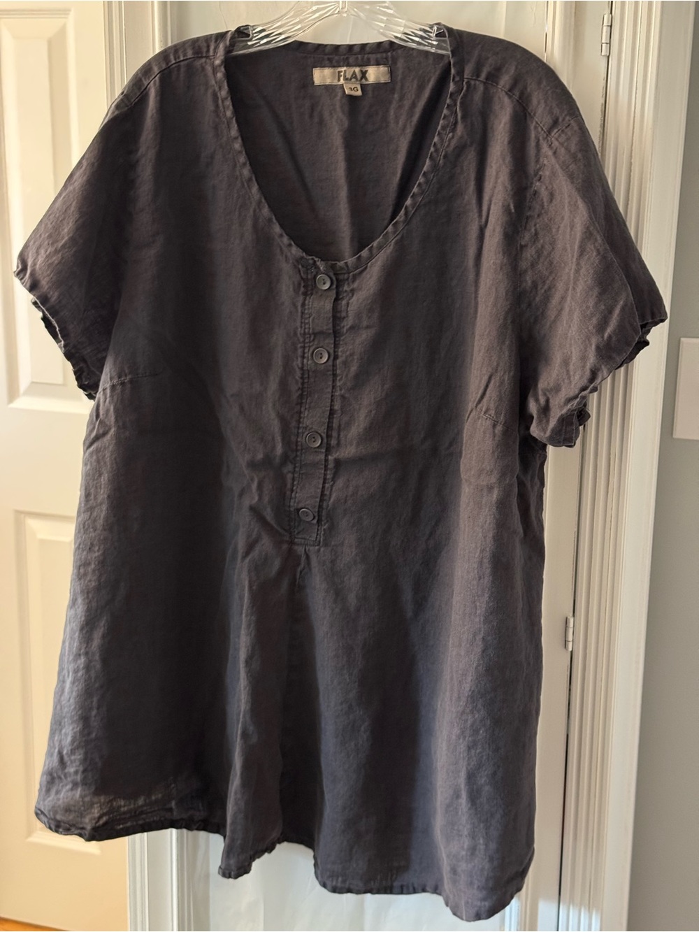 FLAX Women's Short Sleeve Linen Tunic - Charcoal Size 3G